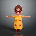 Cartoon Woman Wearing Glasses In Yellow Plaid Dress With Red Buttons Red Shoes Arms Outstretched
