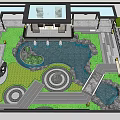 Serene Water Fountain in Lush Courtyard with Greenery Flowers and Stone Pathways