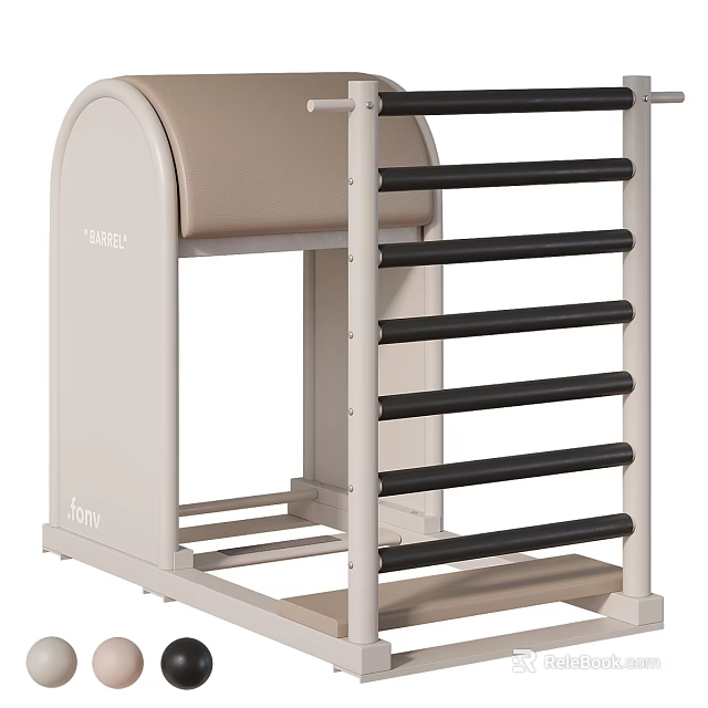 Pilates Reformer Home Gym Equipment With Beige Frame Black Resistance Bars And Sliding Bed 3d model 