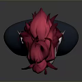 Child 3D Head Model With Red Flame Shaped Hair Black Collar And Gold Chain