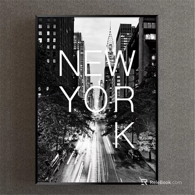 New York City Black And White Landscape Painting With Tall Buildings Streets Traffic And Trees 3d model 