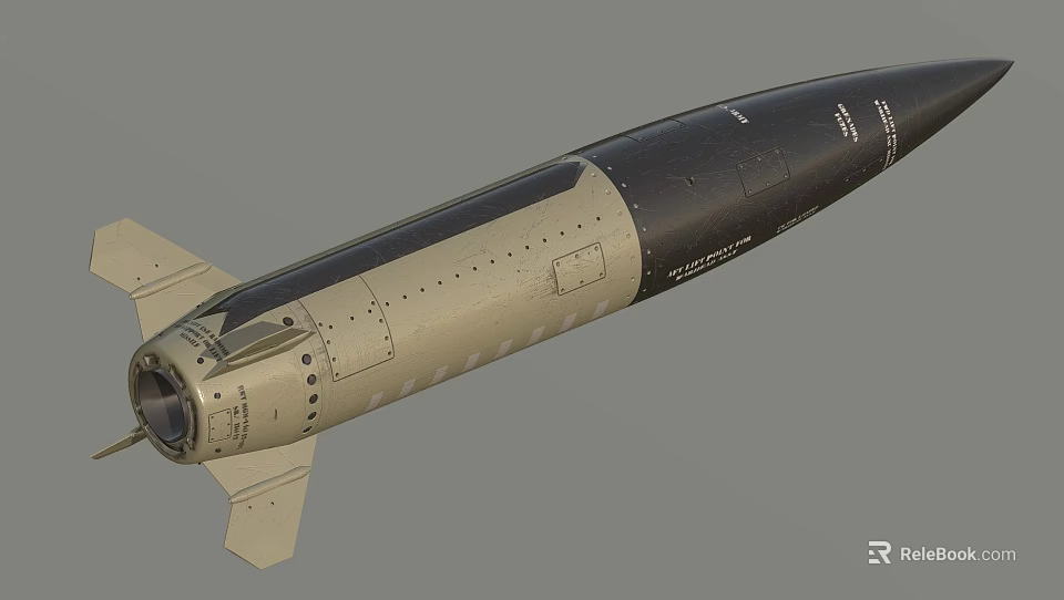 Military Missile 3D Rendered Model With Detailed Surface Fins And Black Gray Finish 3d model 