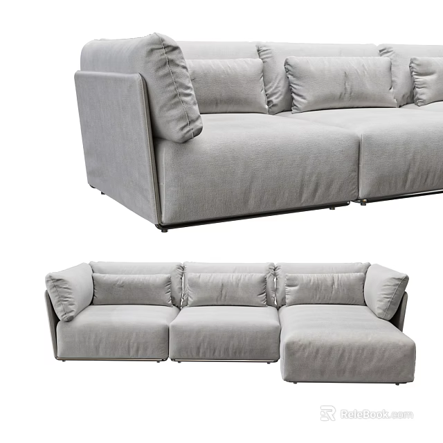 Gray Sectional Fabric Sofa With Plush Cushions And L Shaped Design 3d model