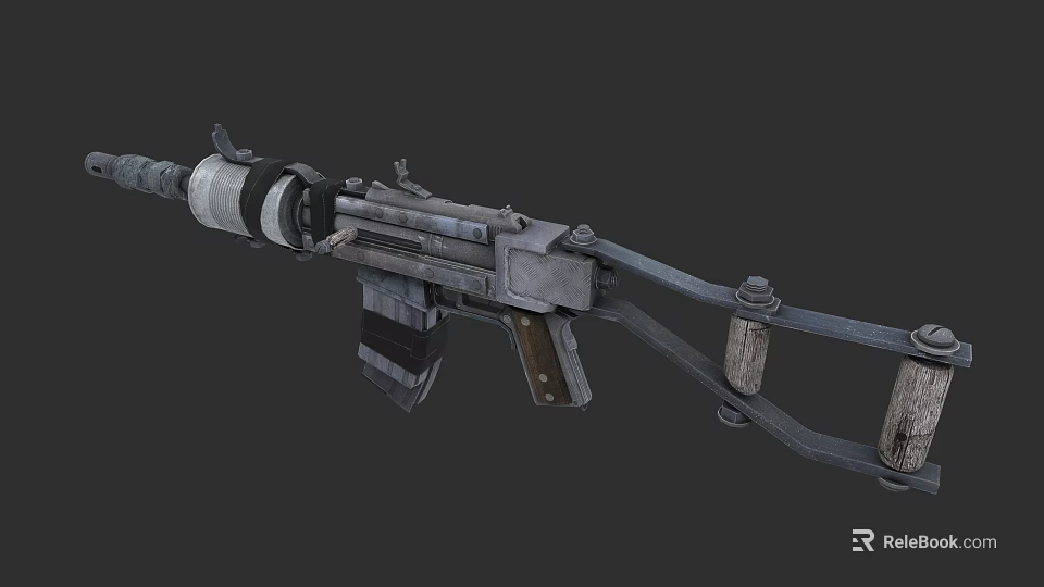 Military Style Assault Rifle With Metallic Finish Wooden Stock And Magazine 3d model 