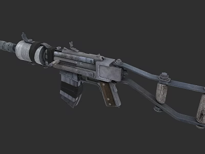 Military Style Assault Rifle With Metallic Finish Wooden Stock And Magazine 3d model