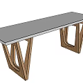 Modern Dining Table With Wooden Geometric Legs And White Smooth Tabletop