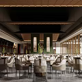 Elegant Restaurant Interior With Neat Tables Chairs Green Plants And Ceiling Lighting