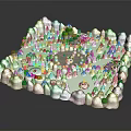 Cartoon Heart Shaped Scene With Green Trees Grass Stone Fence And Circular Colorful Center