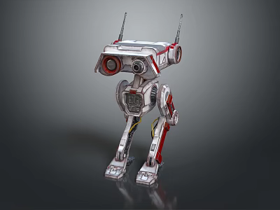 Mechanical Robot Character With Red And Silver Design Antennas Large Eyes And Metallic Legs 3d model