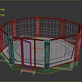 Octagon MMA Fighting Cage With Black Red Fence And White Training Mat