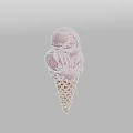 Creamy Pink Swirl Ice Cream Cone With Two Scoops On White Background