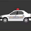 White Police Car With Red And Blue Emergency Lights POLICE Logo And Stripes