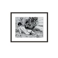 Framed Black And White Nude Female Portrait Painting Lying On Grass With Tree Background