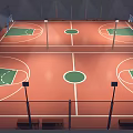 Well Lit Indoor Basketball Court With Green Orange Flooring Hoops And Benches