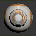 Spherical White And Orange Robot With Red Camera And Shiny Round Body Design 3d model
