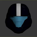 Modern Tactical Black Helmet With White Stripe And Blue Visor Design