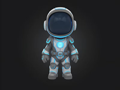 Cartoon Astronaut 3D Model With Glowing Blue Accents And Modern Spacesuit Design 3d model