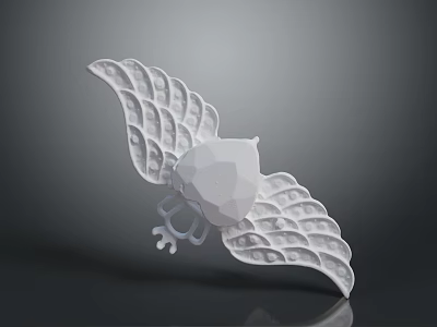 White Wing Shaped Fashion Brooch With Textured Design And Central Geometric Stone 3d model