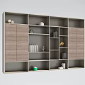 Modern Office Desk With Wooden Top Shelves Books Decorative Items Desk Lamp And Laptop