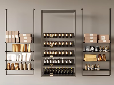 Modern Metal Storage Shelving Units With Multi Tiered Design And Organized Boxes Jars Bottles 3d model