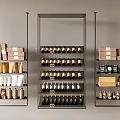 Modern Metal Storage Shelving Units With Multi Tiered Design And Organized Boxes Jars Bottles