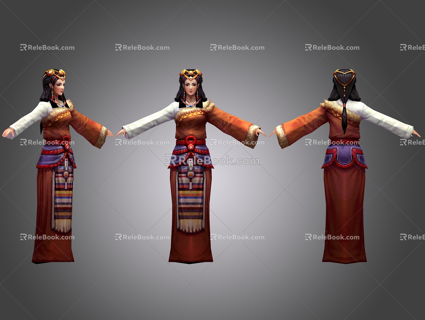 Three-Shading Two-Shading Ethnic Minority Female Tibetan Female Girl Beauty National Style Martial Arts Fairy Style Legendary Style Hand-painted Characters 3d model