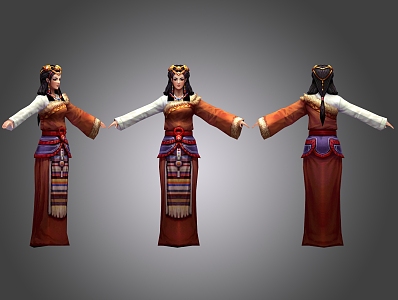 Three-Shading Two-Shading Ethnic Minority Female Tibetan Female Girl Beauty National Style Martial Arts Fairy Style Legendary Style Hand-painted Characters 3d model