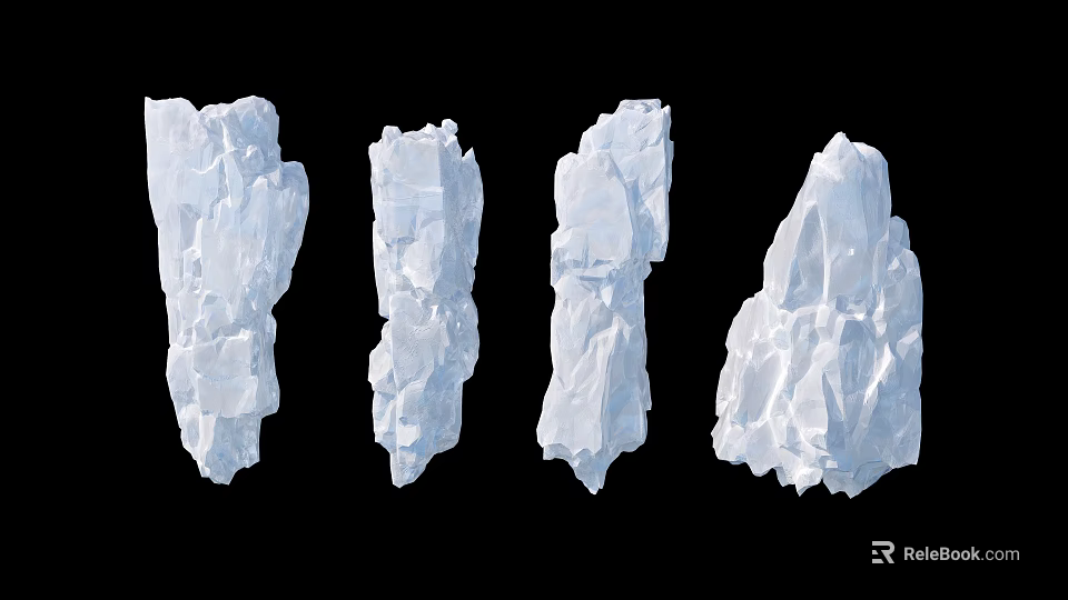 Four Distinct White Rock Formations in Natural Scenic Landscape Against Black Background 3d model 