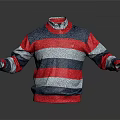 Stylish Red And Gray Striped Sweater With Long Sleeves Turtleneck