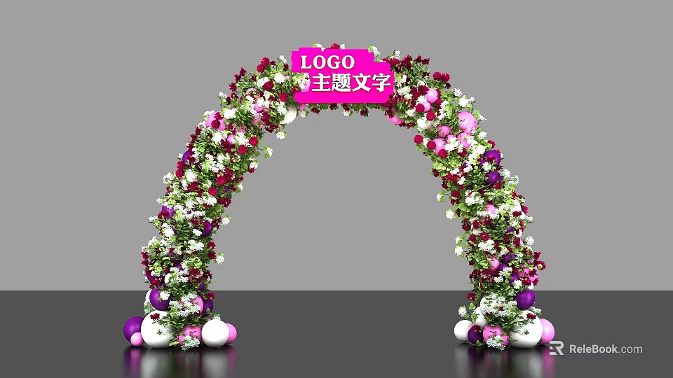 Decorative Event Entrance Arch With Floral Decor LOGO Theme Text And Bottom Ornaments 3d model 