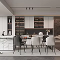 Modern Restaurant Interior With Open Design Marble Dining Table Chairs Wine Racks And Cabinets 3d model