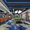 Elegant Billiard Room Interior With Multiple Pool Tables Green Felt And Blue Ceiling Lights 3d model