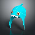 Blue Shark Shaped Kids Hat with Big Eyes Sharp Teeth and Ear Flaps 3d model