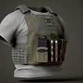 White T shirt With Tactical Vest Featuring Multiple Equipment Pockets And Magazines