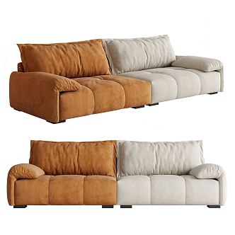 Modern Double Sofa Color-matching Fabric Soft Double Sofa 3d model