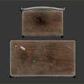 Children's Old Wooden Desk and Chair Set with Worn Surface and Metal Frame