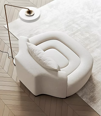 Cream tea table single sofa curved sofa floor lamp 3d model