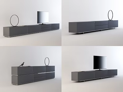 Modern TV Stand With Drawers Cabinets And Decorative Ring For Living Room 3d model