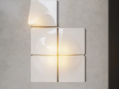 Modern White Square Wall Lights Mounted On Gray Wall With Soft Yellow Illumination Minimalist Design 3d model