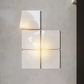 Modern White Square Wall Lights Mounted On Gray Wall With Soft Yellow Illumination Minimalist Design
