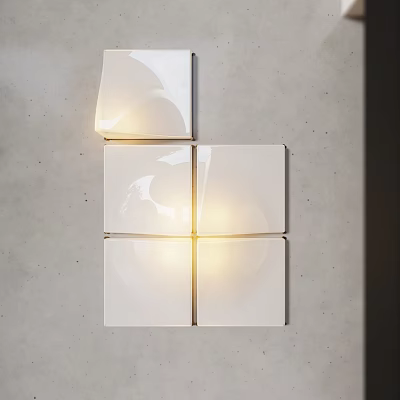 Modern White Square Wall Lights Mounted On Gray Wall With Soft Yellow Illumination Minimalist Design 3d model