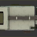 Industrial Small Building With White Green Exterior Warning Stripes Display Screen And Connected Hose