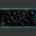 Heavy Duty Blue Dumpster Filled With Stacked Black Rubber Tires