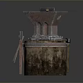 Traditional Blacksmith Anvil Setup with Hammer and Metalworking Tools on Wooden Stand