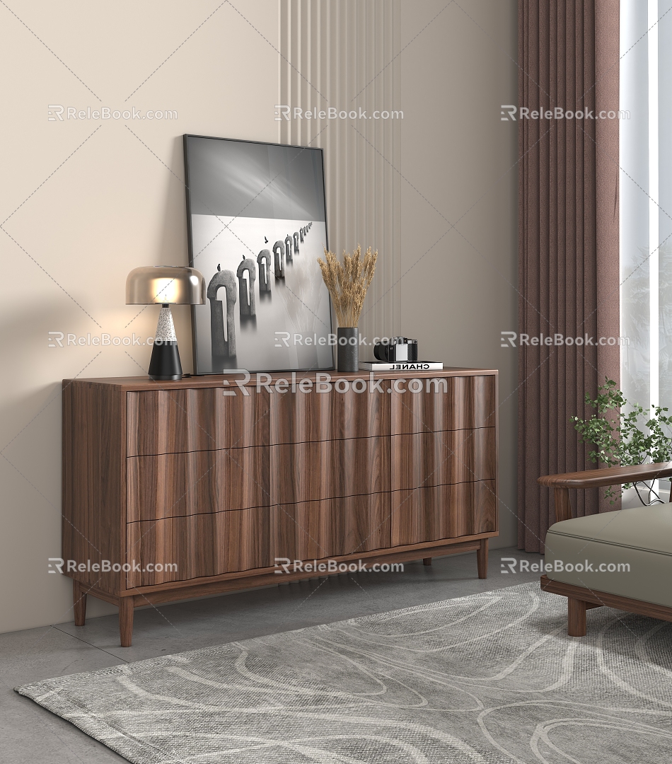 Modern Living Room Solid Wood Six-drawer Cabinet Decorative Cabinet 3d model