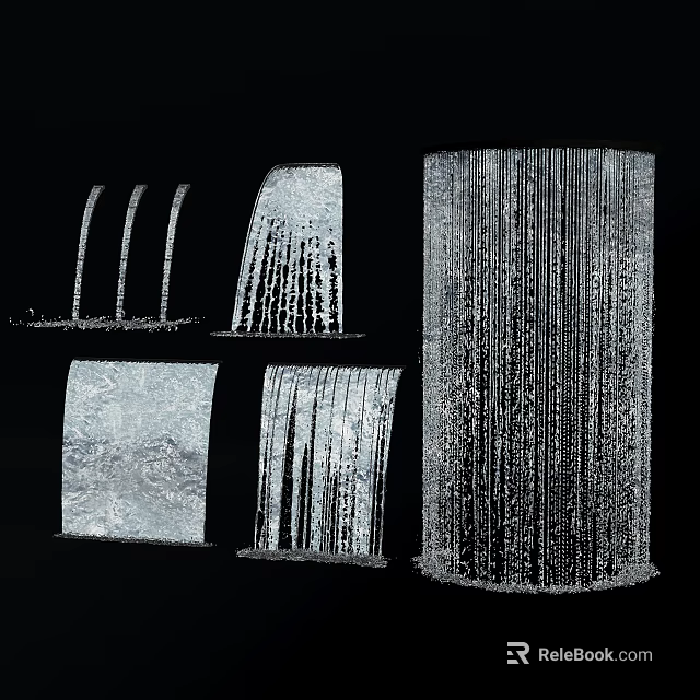 Various Water Fountain Designs with Different Flowing Water Shapes and Structures 3d model 