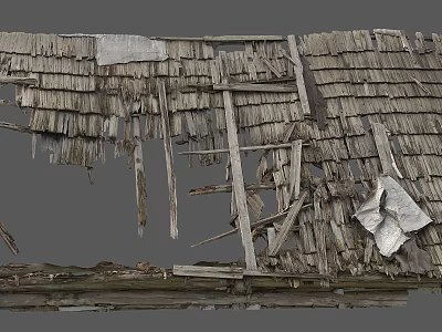 Dilapidated Wooden Roof With Broken Shingles Loose Structure And Metal Sheets 3d model