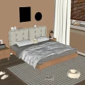 Cozy Double Bed With Tufted Headboard Bedside Tables And Decorative Paintings In Bedroom