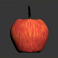 Fresh Red and Yellow Striped Apple with Green Leaf and Brown Stem on Dark Background