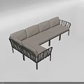 Modern Sectional Sofa Set With Light Gray Cushions And Black Metal Frame 3d model